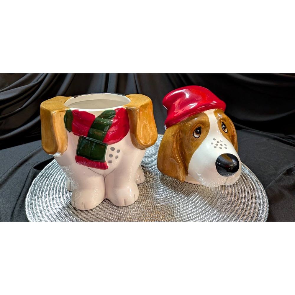 Pioneer Woman  Basset Hound 11" Cookie Jar Holiday  Christmas  Dog Puppy - Picture 5 of 7